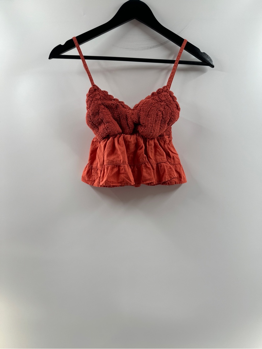 RSQ Rust Orange Smocked Peplum Crop Tank Top – Women's XS